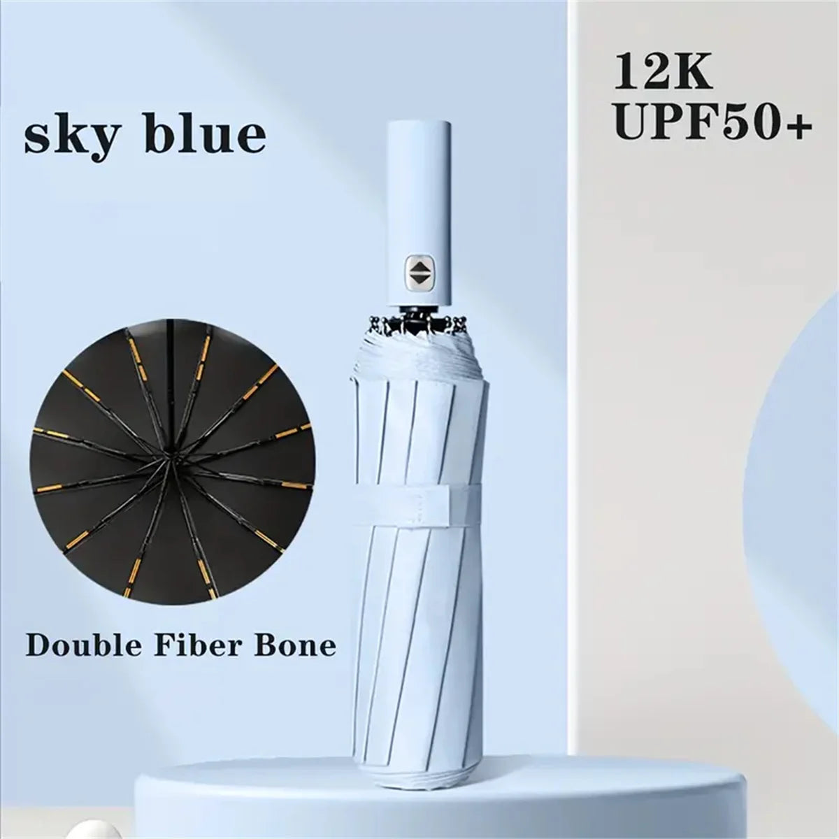 12 Bone Black Glue Fully Automatic Umbrella with Thick and Durable Keel Three Fold Umbrella UV Resistant Folding Umbrella