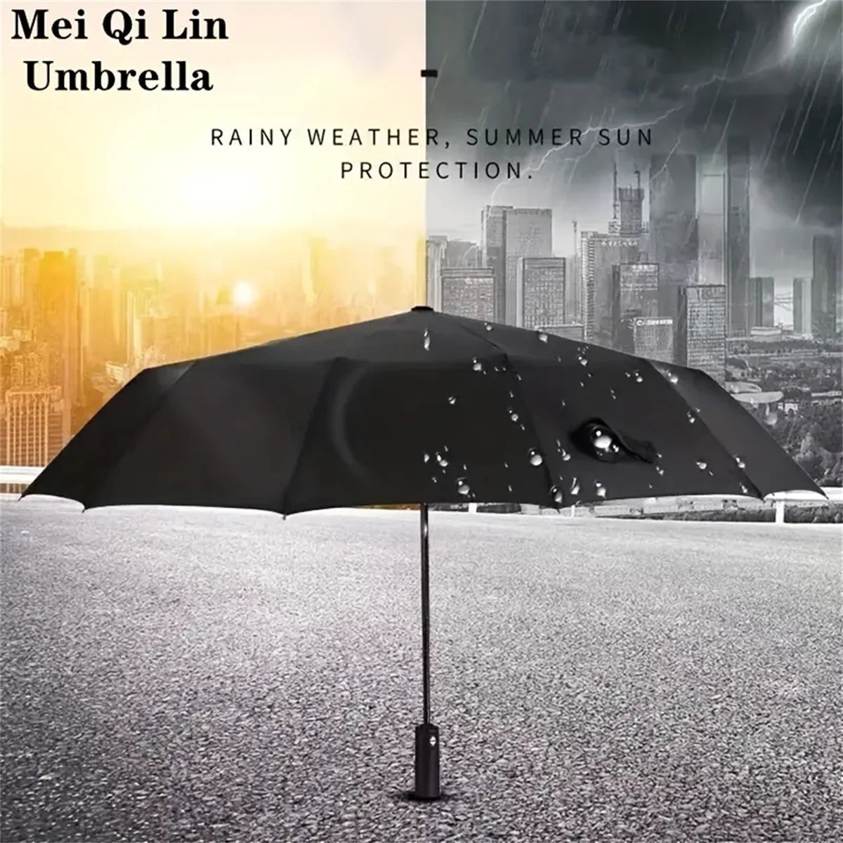 12 Bone Black Glue Fully Automatic Umbrella with Thick and Durable Keel Three Fold Umbrella UV Resistant Folding Umbrella