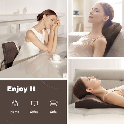 Neck & Back Massager with Heat, 3D Deep-Kneading Shiatsu Pillow, Brown — Gift for Mom & Dad